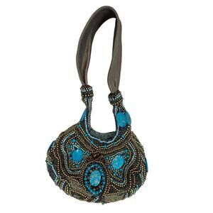 Mary Frances Beaded Bag Leather‎ Strap Magnetic Closure 8 x 4.5 x 2.5"